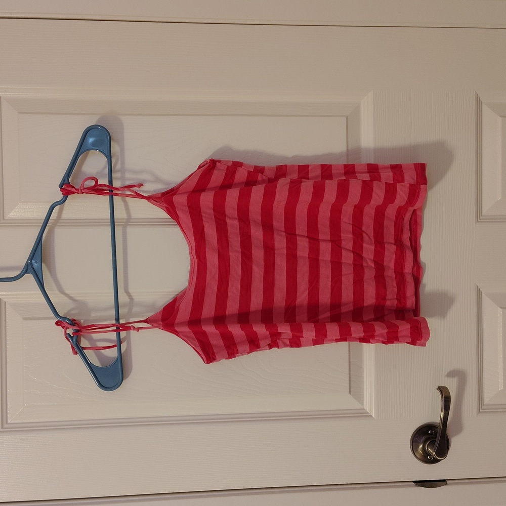 Size Large Ella Moss Pink & Red Striped Women's Tank Top - Picture 3 of 4